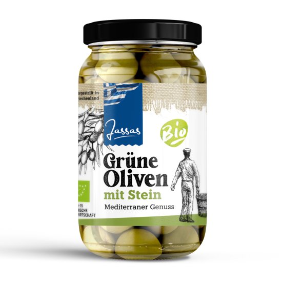 210 g Bio Grüne Oliven mit Stein von Jassas