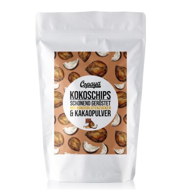 250g Bio Kokoschips mit Bio Kakao, geröstet & mit Kokosblütenzucker gesüßt von Copaya